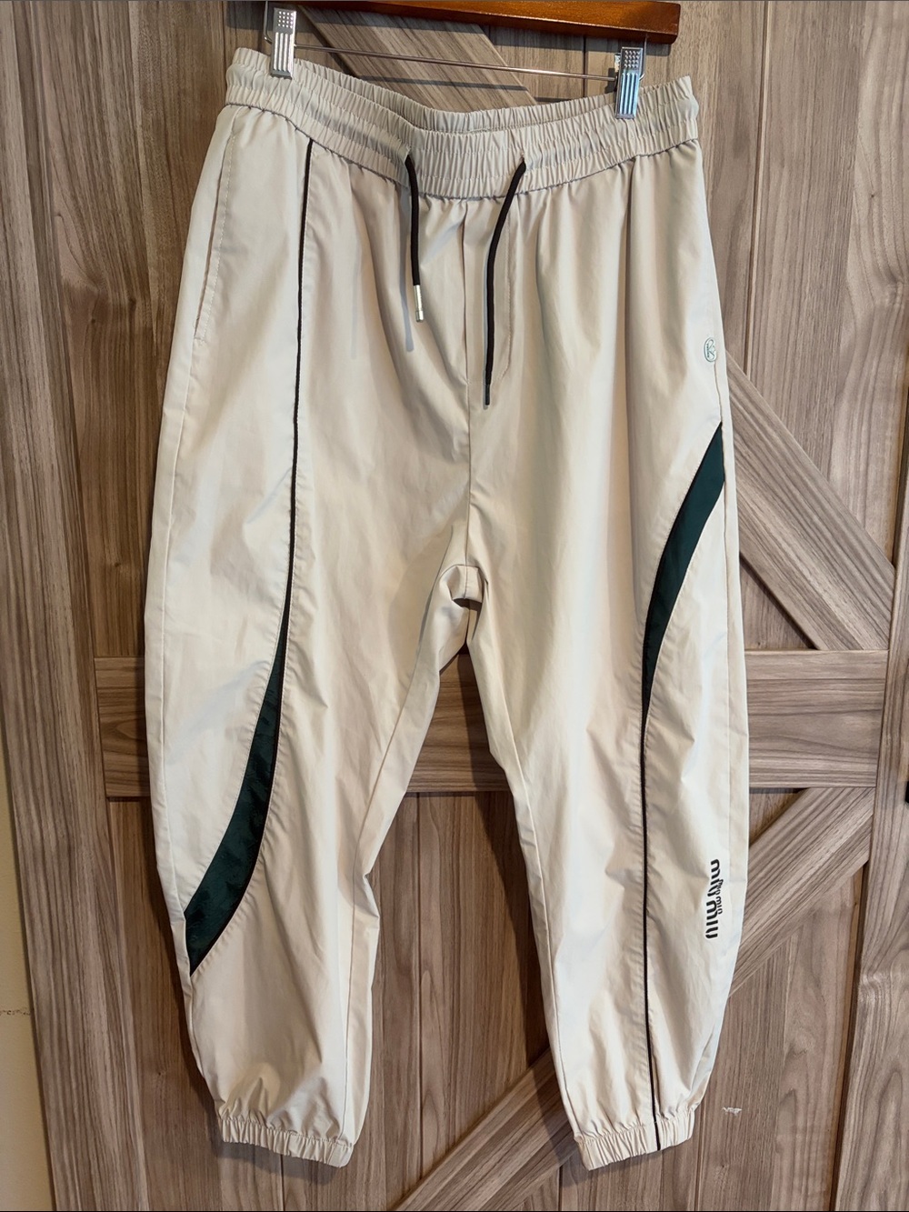 Miu Miu Cream Track Joggers with Dark Green Panels